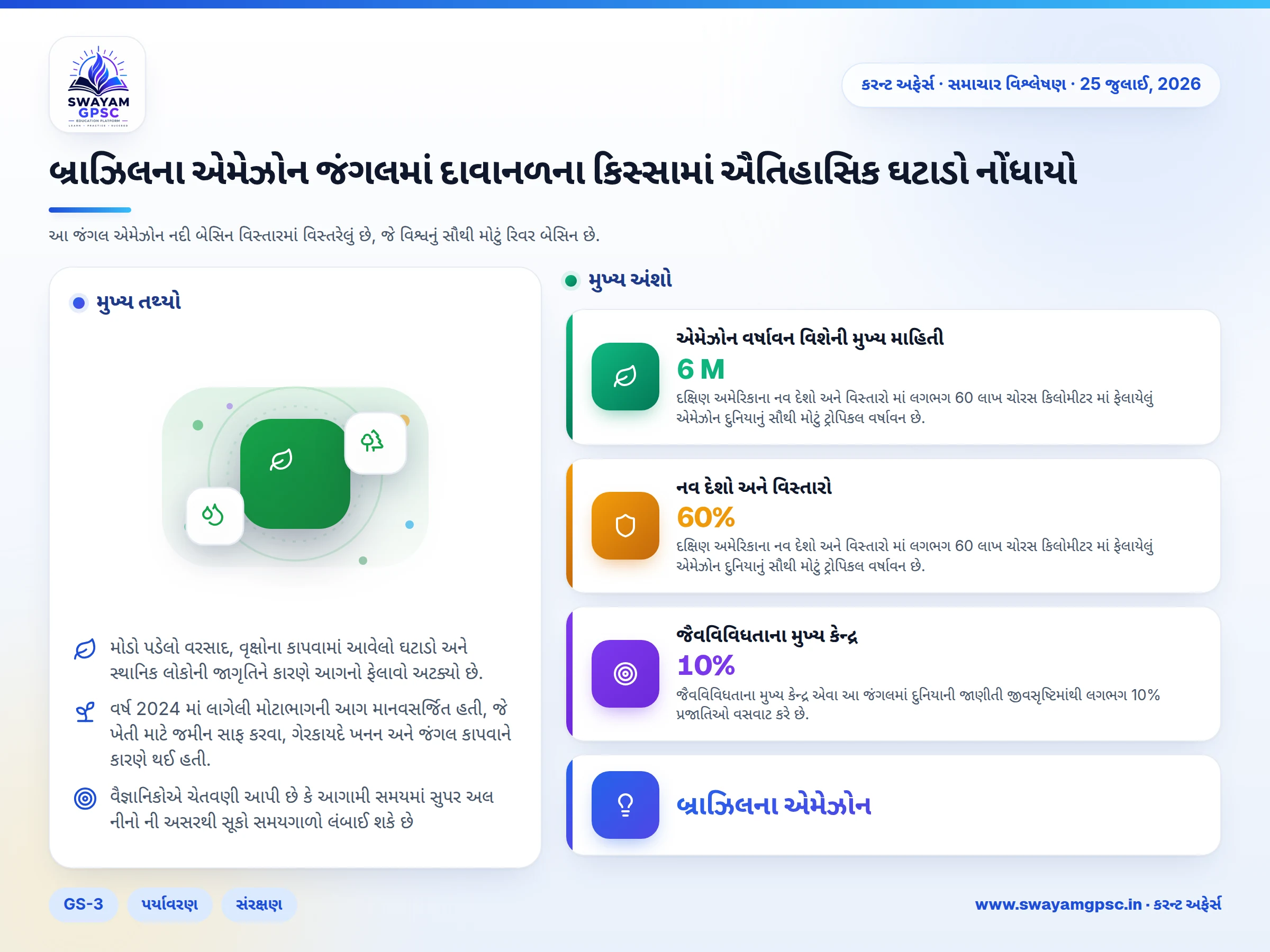 બ્રાઝિલના એમેઝોન જંગલમાં દાવાનળના કિસ્સામાં ઐતિહાસિક ઘટાડો નોંધાયો