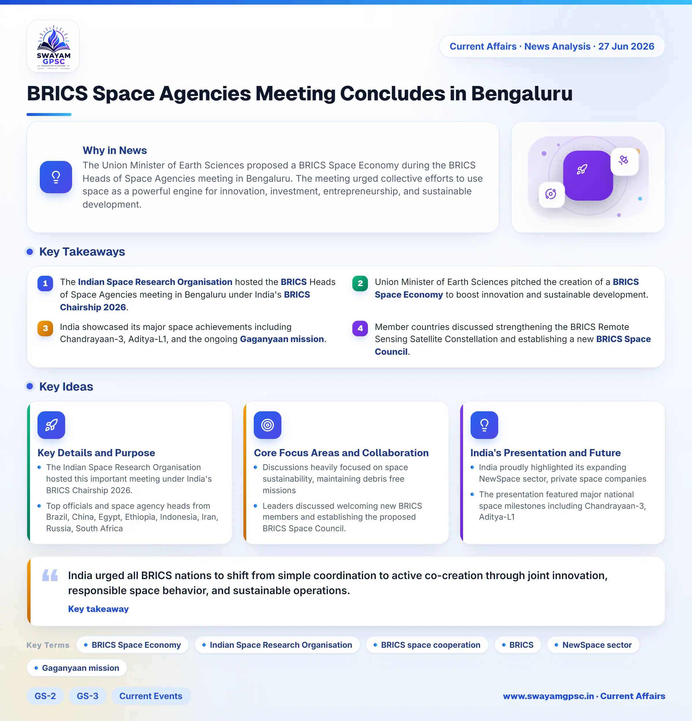 BRICS Space Agencies Meeting Concludes in Bengaluru