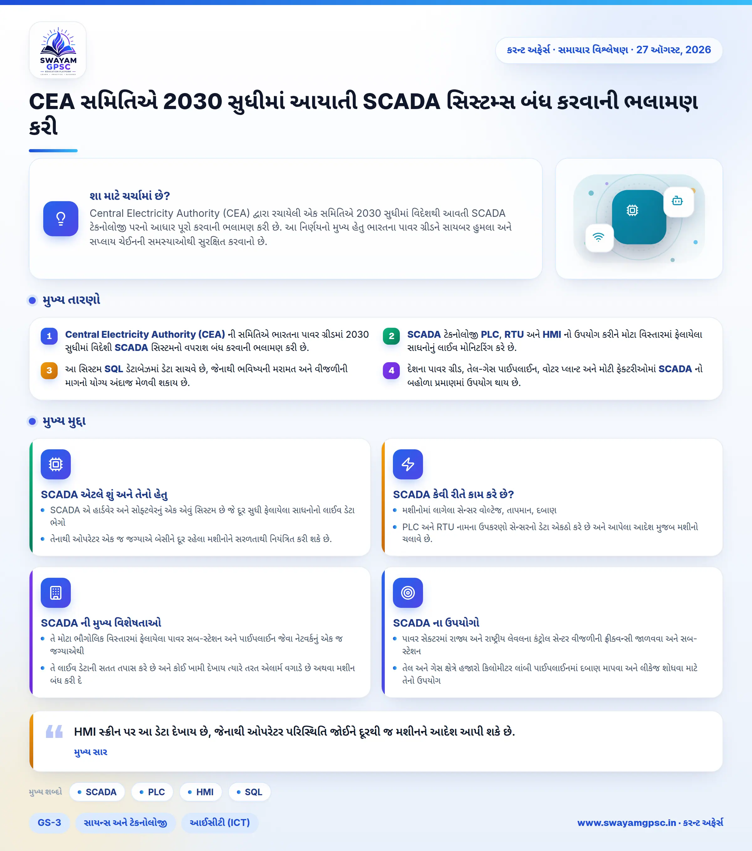 CEA સમિતિએ 2030 સુધીમાં આયાતી SCADA સિસ્ટમ્સ બંધ કરવાની ભલામણ કરી