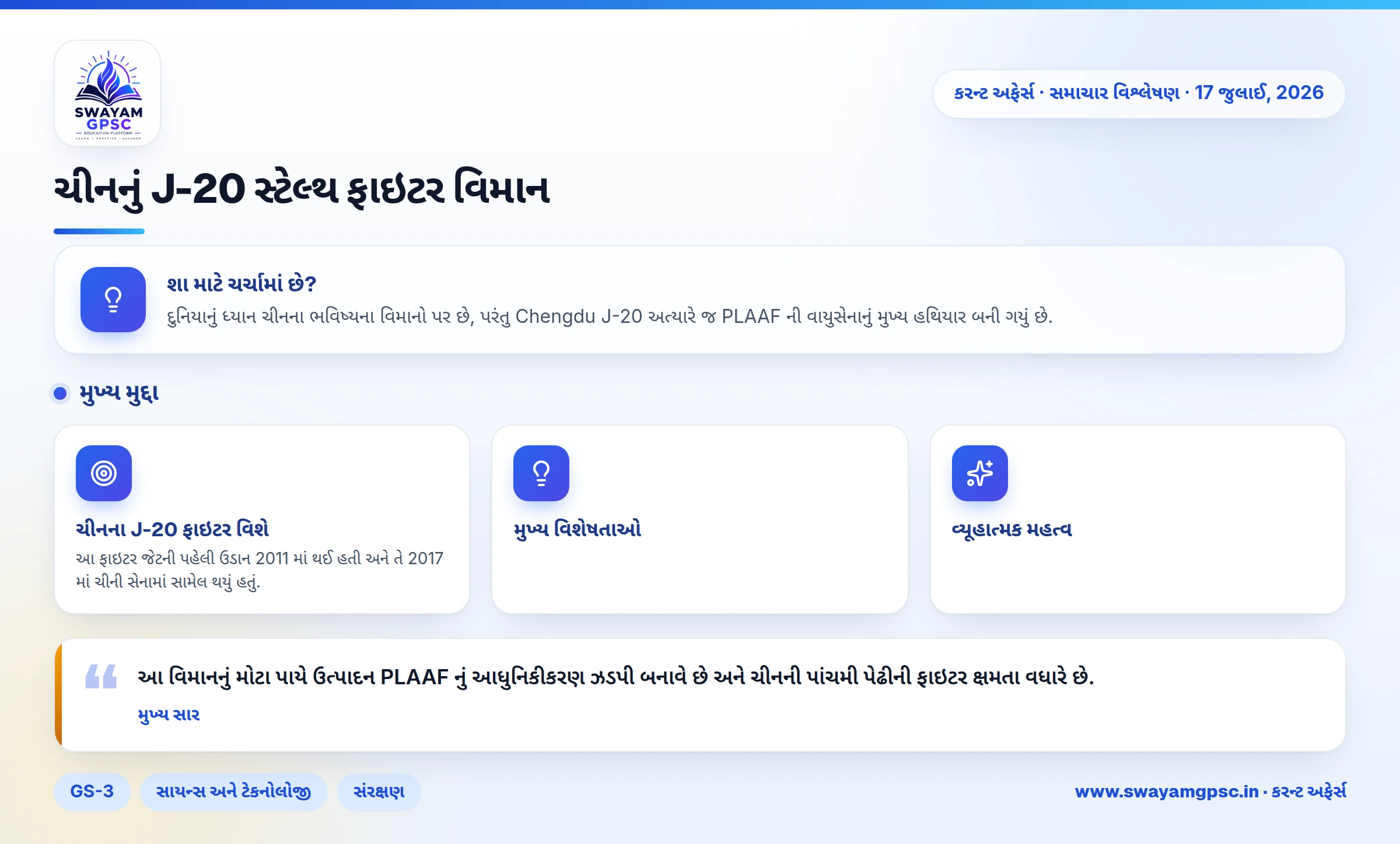 ચીનનું J-20 સ્ટેલ્થ ફાઇટર વિમાન