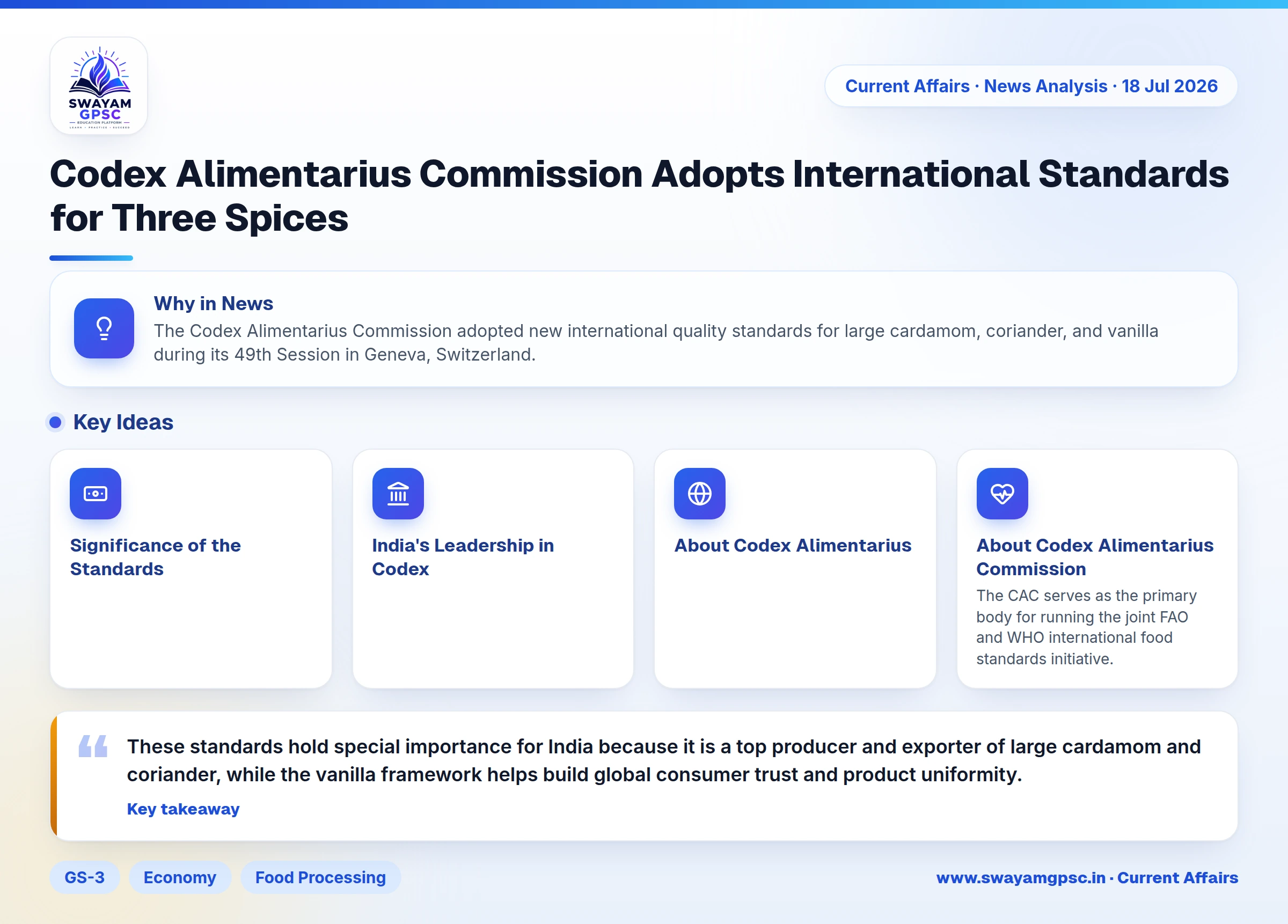 Codex Alimentarius Commission Adopts International Standards for Three Spices