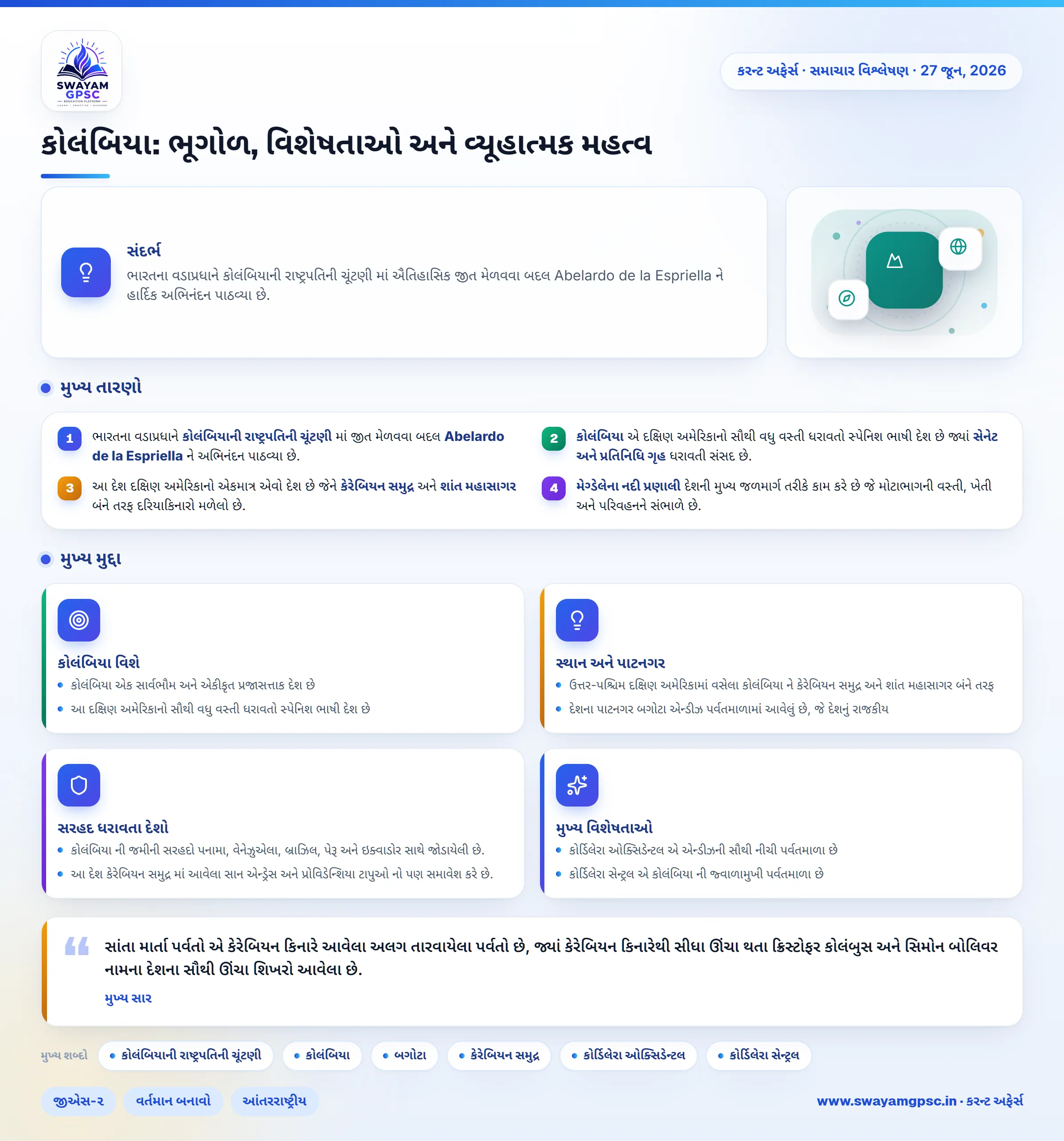 કોલંબિયા: ભૂગોળ, વિશેષતાઓ અને વ્યૂહાત્મક મહત્વ