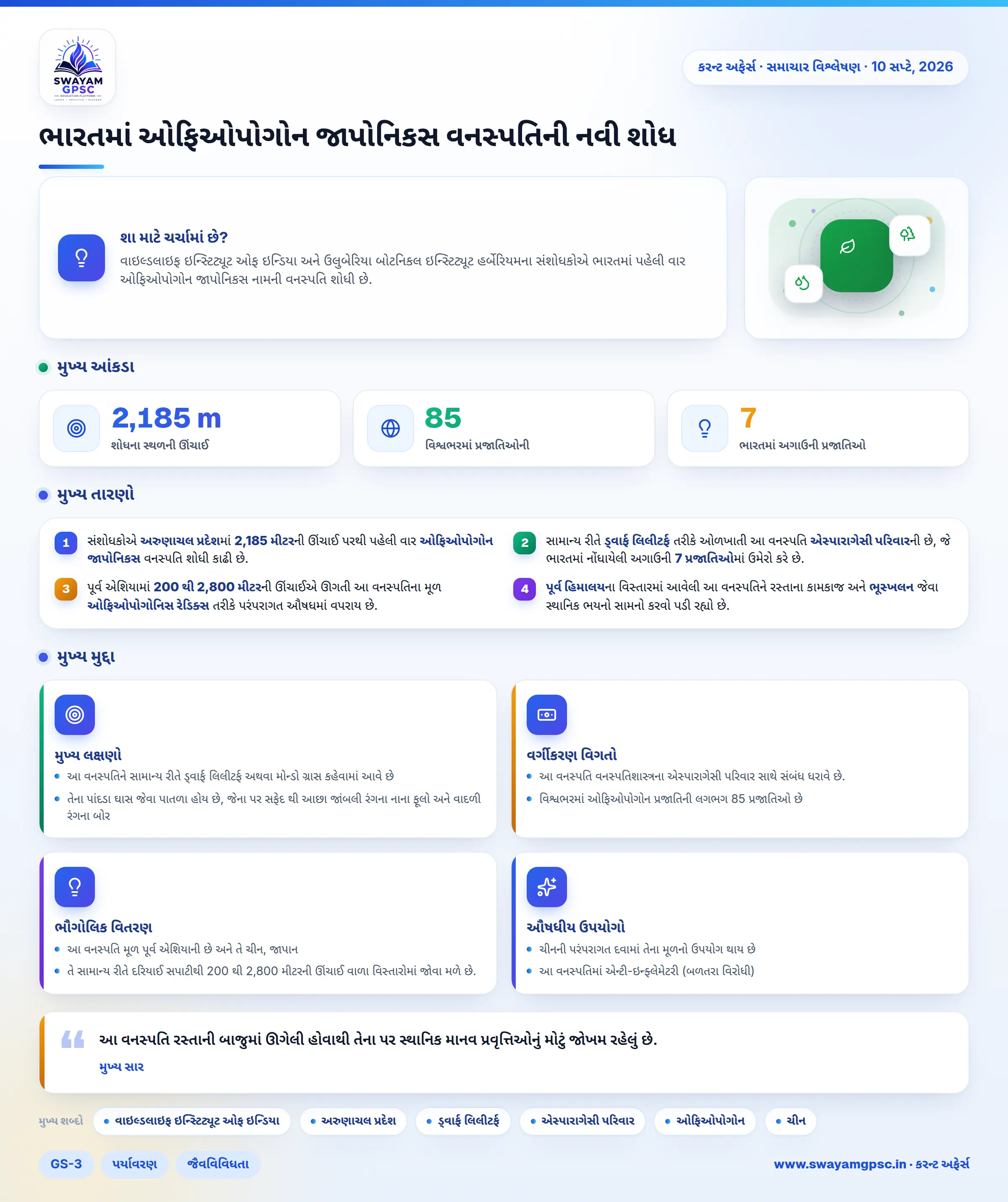 ભારતમાં ઓફિઓપોગોન જાપોનિકસ વનસ્પતિની નવી શોધ