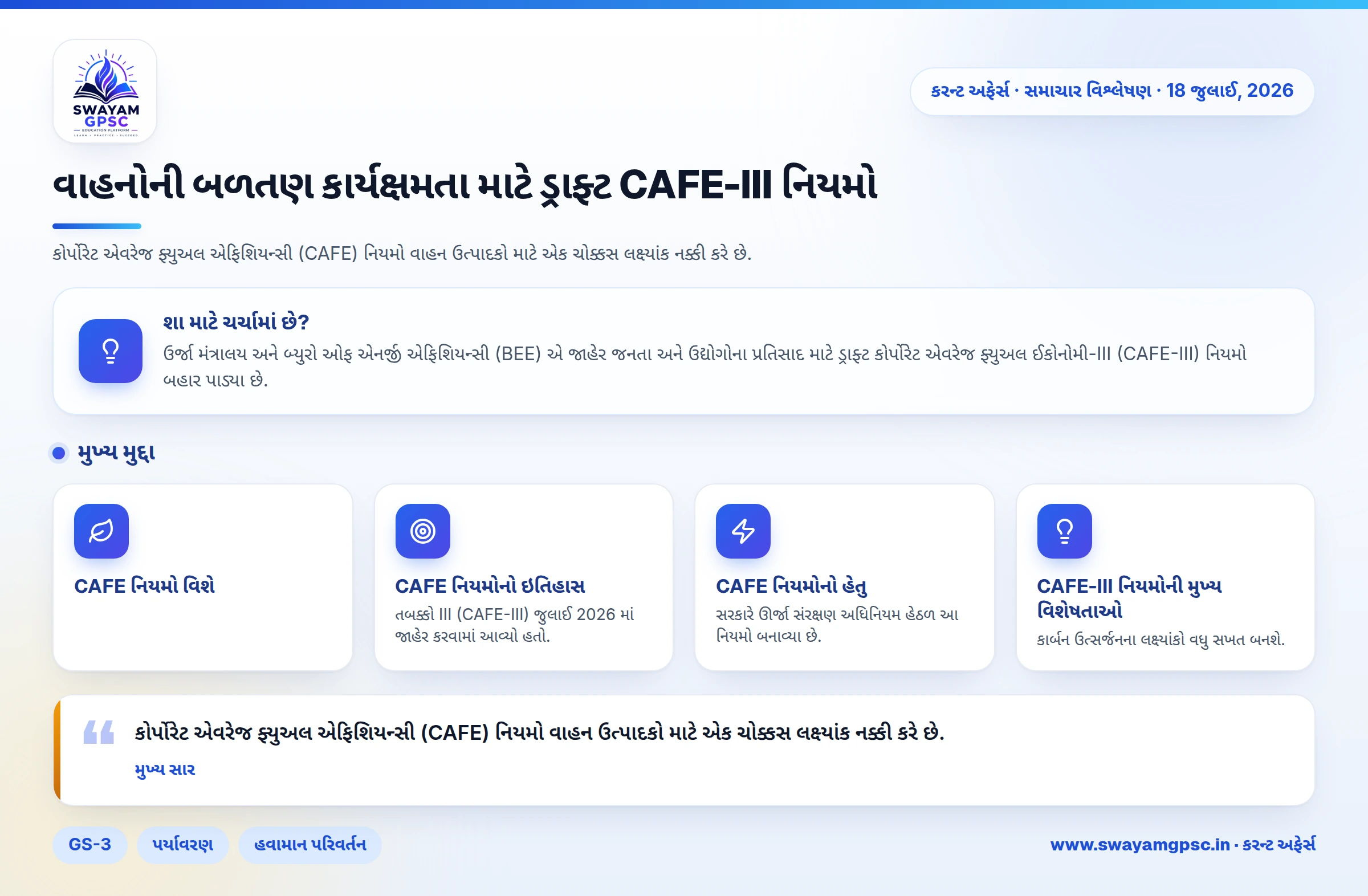 વાહનોની બળતણ કાર્યક્ષમતા માટે ડ્રાફ્ટ CAFE-III નિયમો