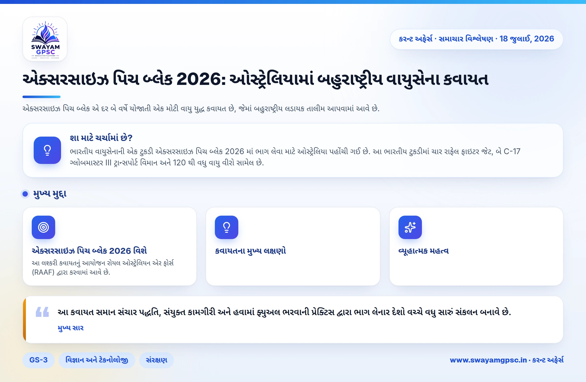 એક્સરસાઇઝ પિચ બ્લેક 2026: ઓસ્ટ્રેલિયામાં બહુરાષ્ટ્રીય વાયુસેના કવાયત