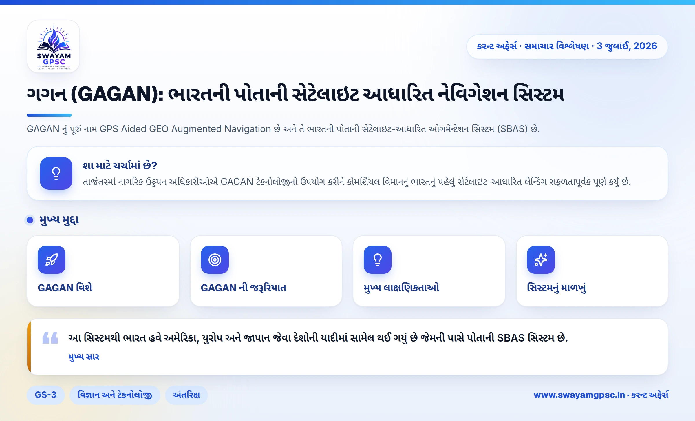 ગગન (GAGAN): ભારતની પોતાની સેટેલાઇટ આધારિત નેવિગેશન સિસ્ટમ