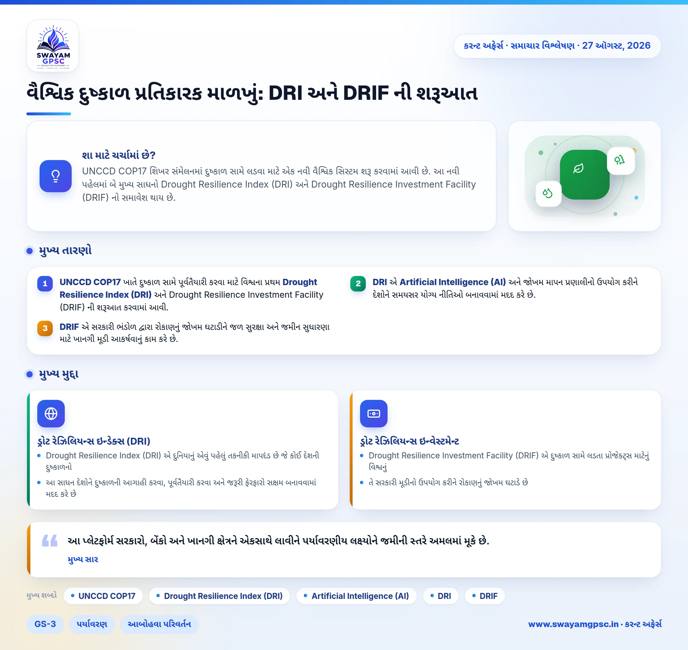 વૈશ્વિક દુષ્કાળ પ્રતિકારક માળખું: DRI અને DRIF ની શરૂઆત
