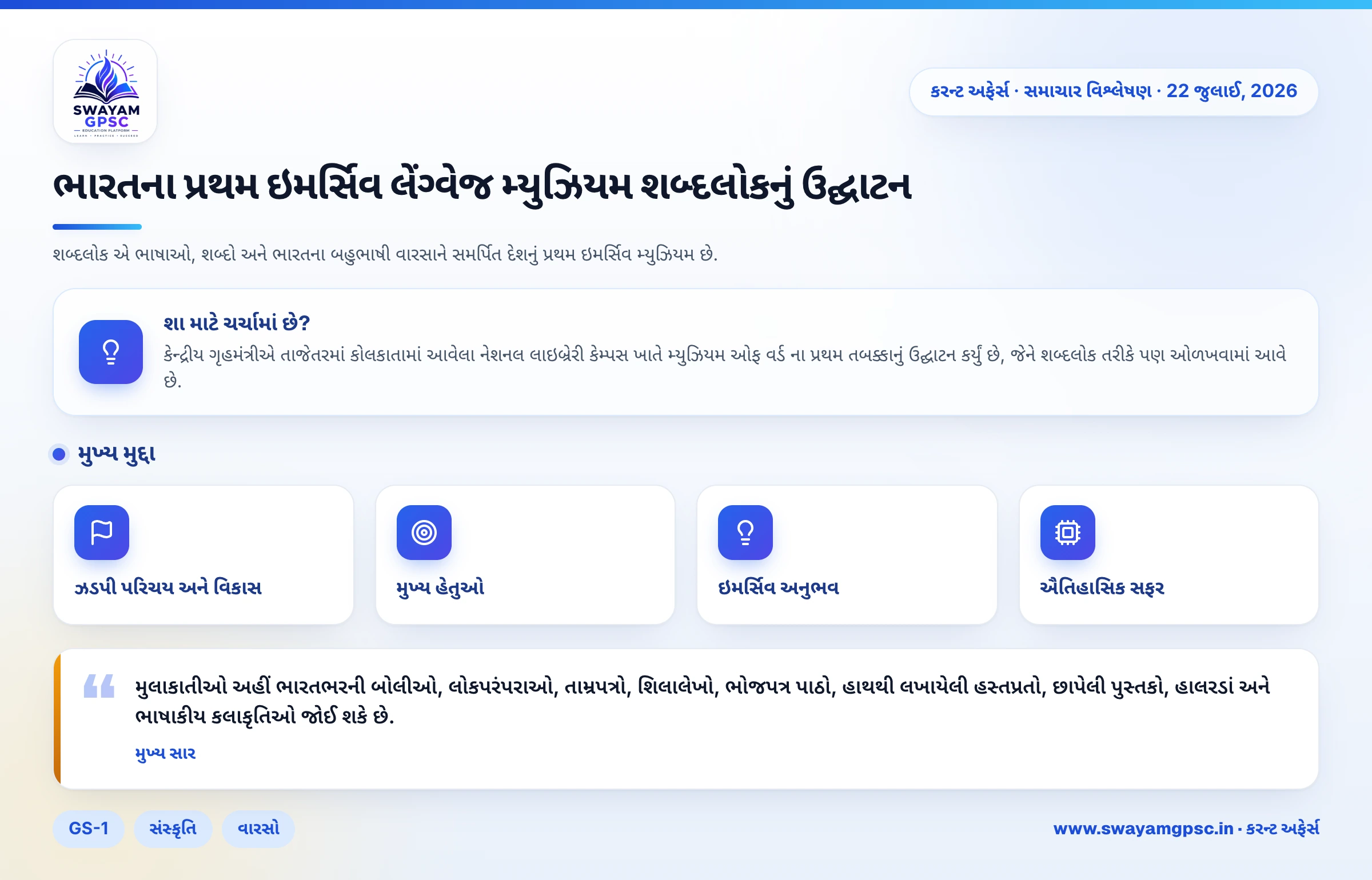 ભારતના પ્રથમ ઇમર્સિવ લેંગ્વેજ મ્યુઝિયમ શબ્દલોકનું ઉદ્ઘાટન