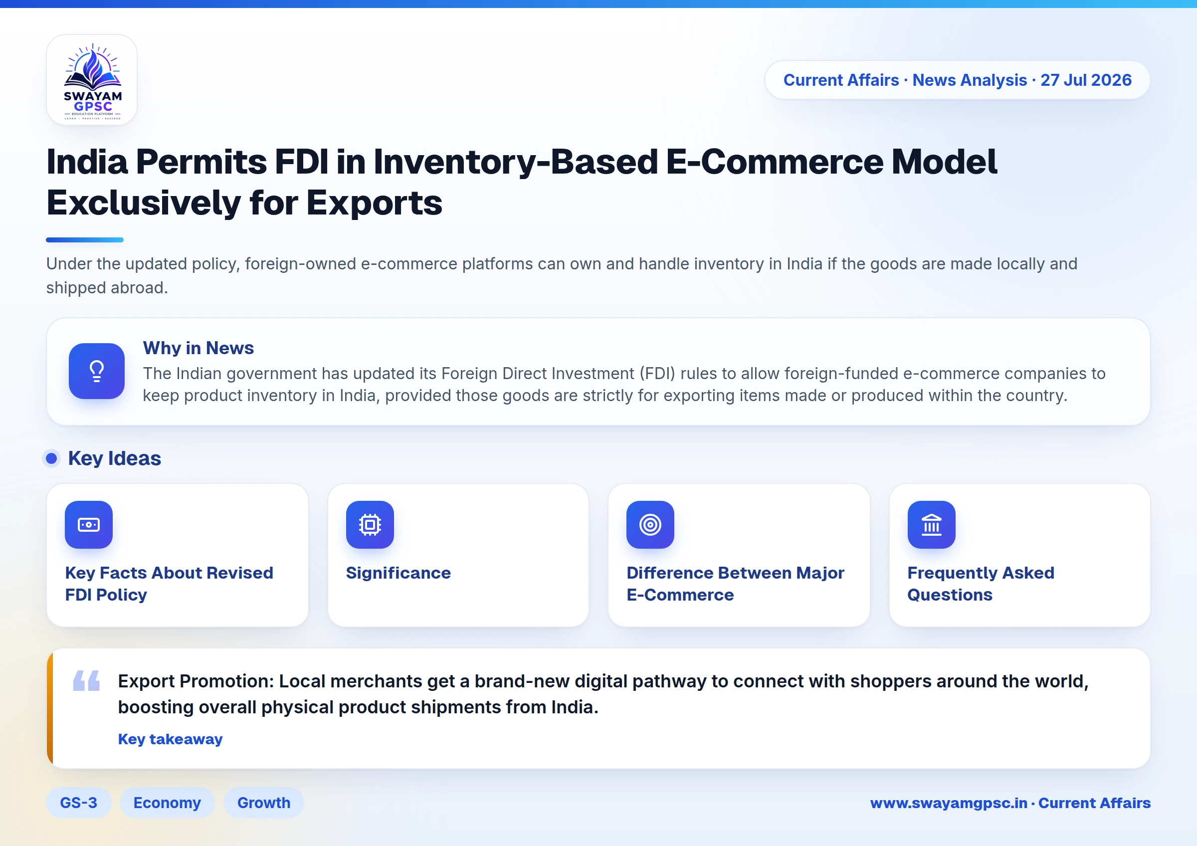 India Permits FDI in Inventory-Based E-Commerce Model Exclusively for Exports