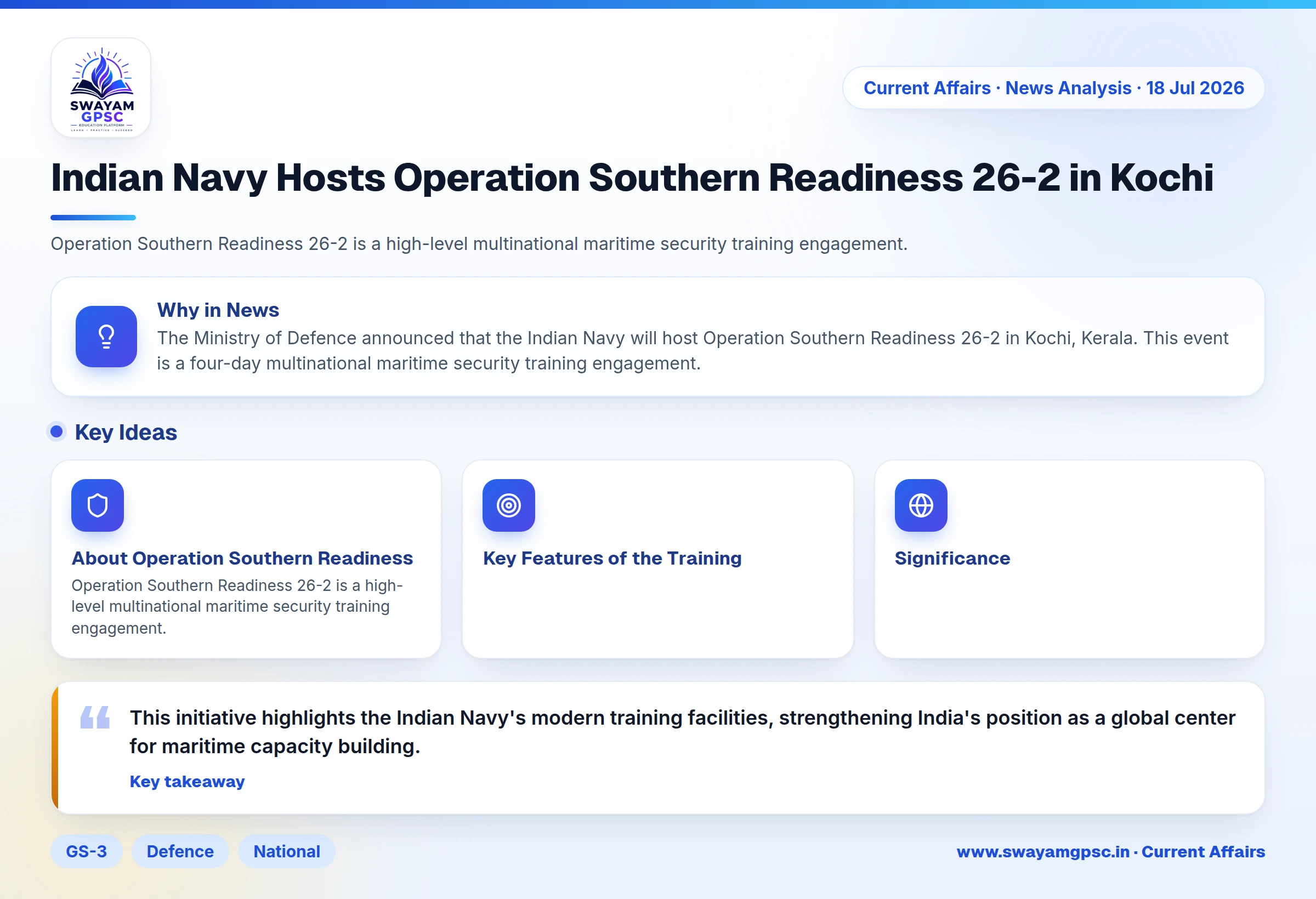 Indian Navy Hosts Operation Southern Readiness 26-2 in Kochi