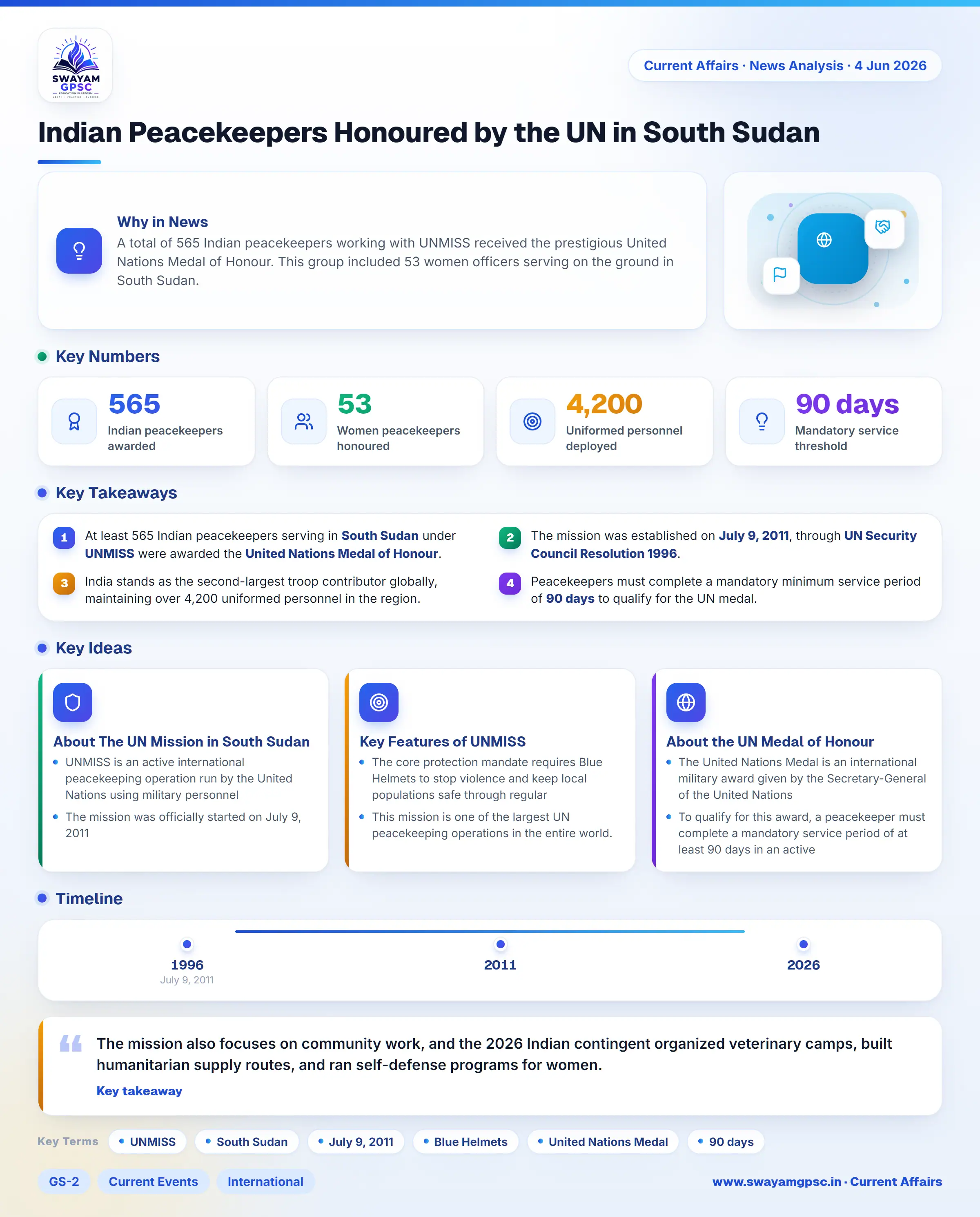 Indian Peacekeepers Honoured by the UN in South Sudan