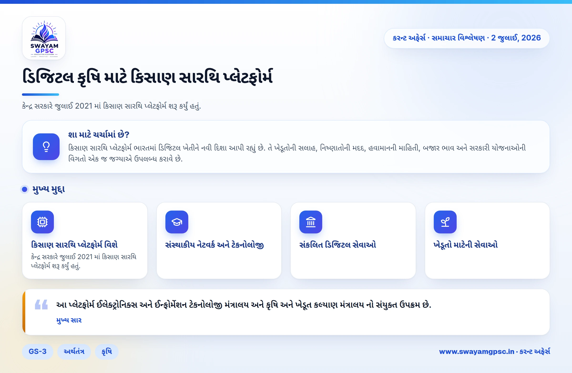 ડિજિટલ કૃષિ માટે કિસાણ સારથિ પ્લેટફોર્મ