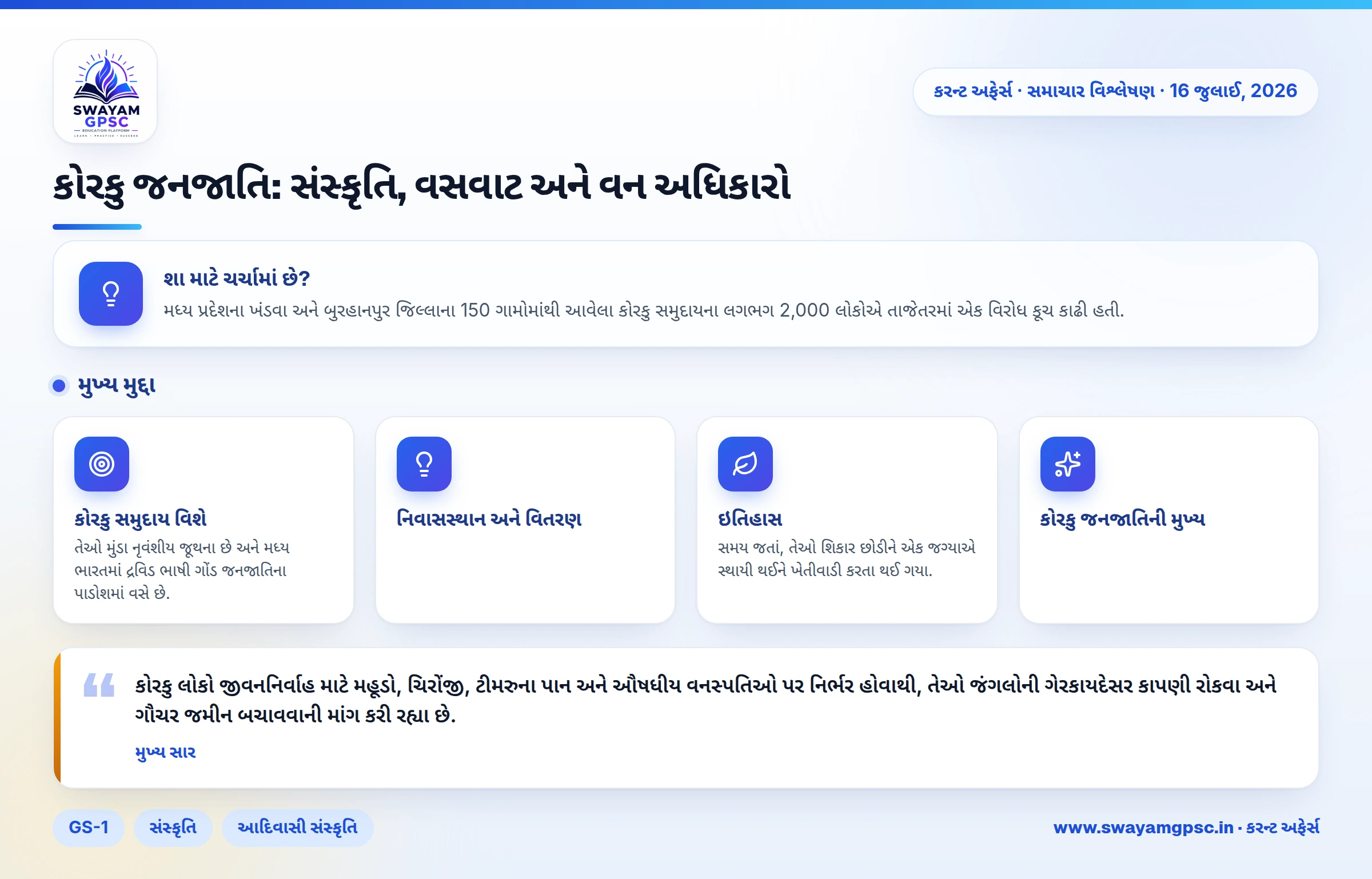કોરકુ જનજાતિ: સંસ્કૃતિ, વસવાટ અને વન અધિકારો