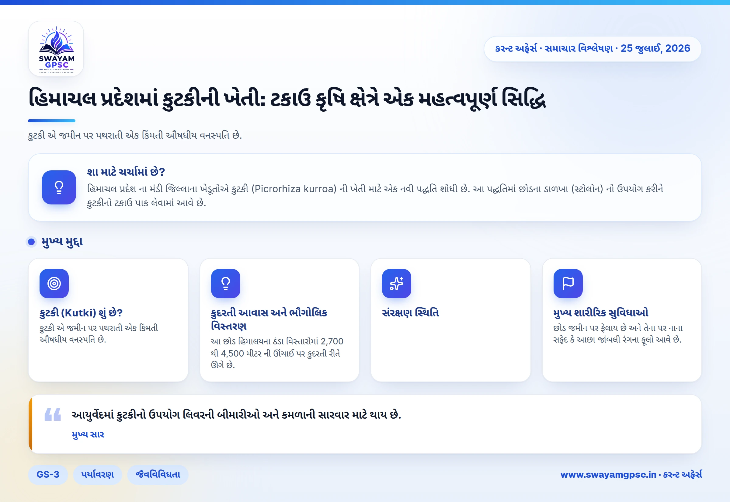 હિમાચલ પ્રદેશમાં કુટકીની ખેતી: ટકાઉ કૃષિ ક્ષેત્રે એક મહત્વપૂર્ણ સિદ્ધિ