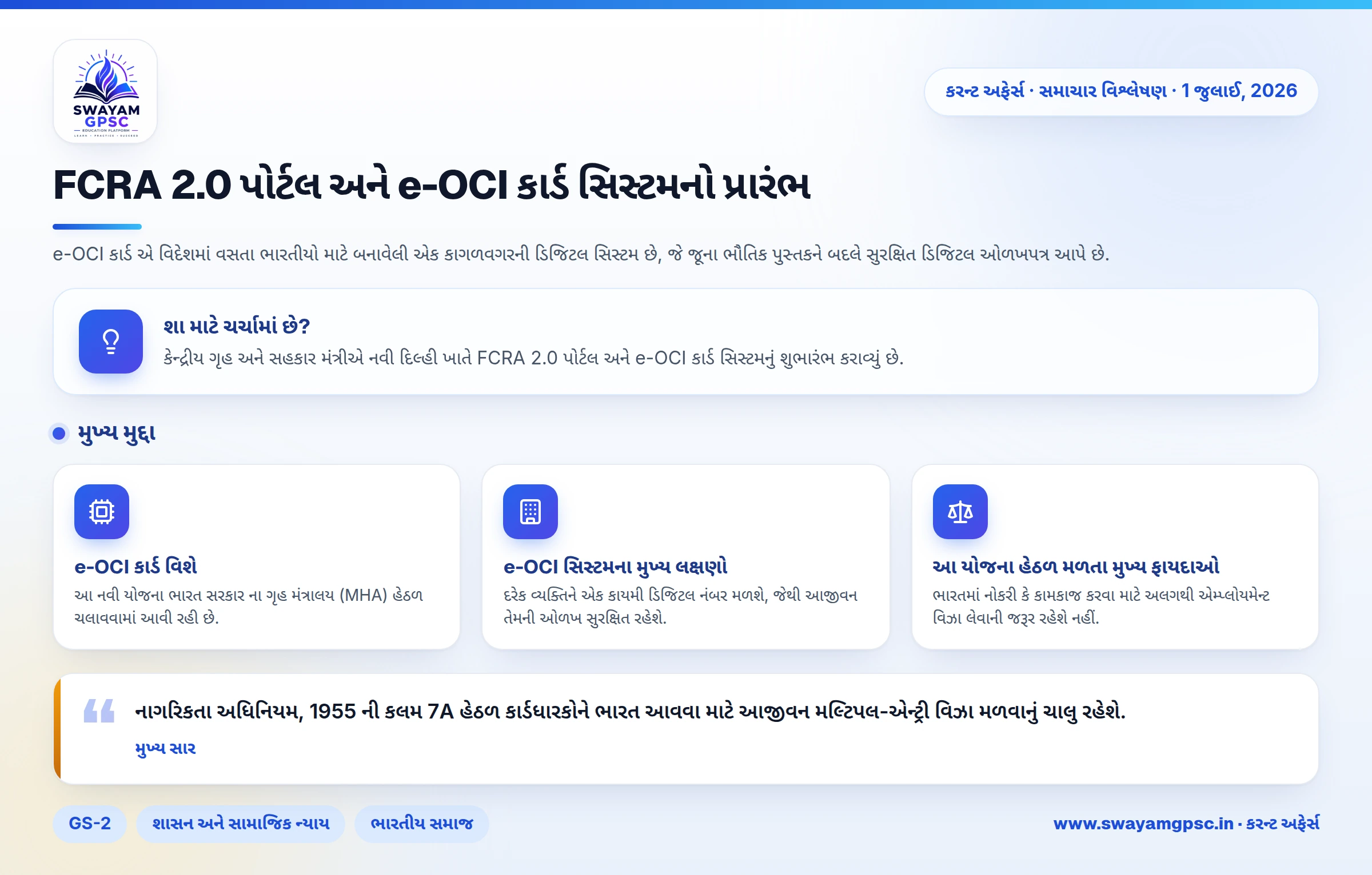 FCRA 2.0 પોર્ટલ અને e-OCI કાર્ડ સિસ્ટમનો પ્રારંભ