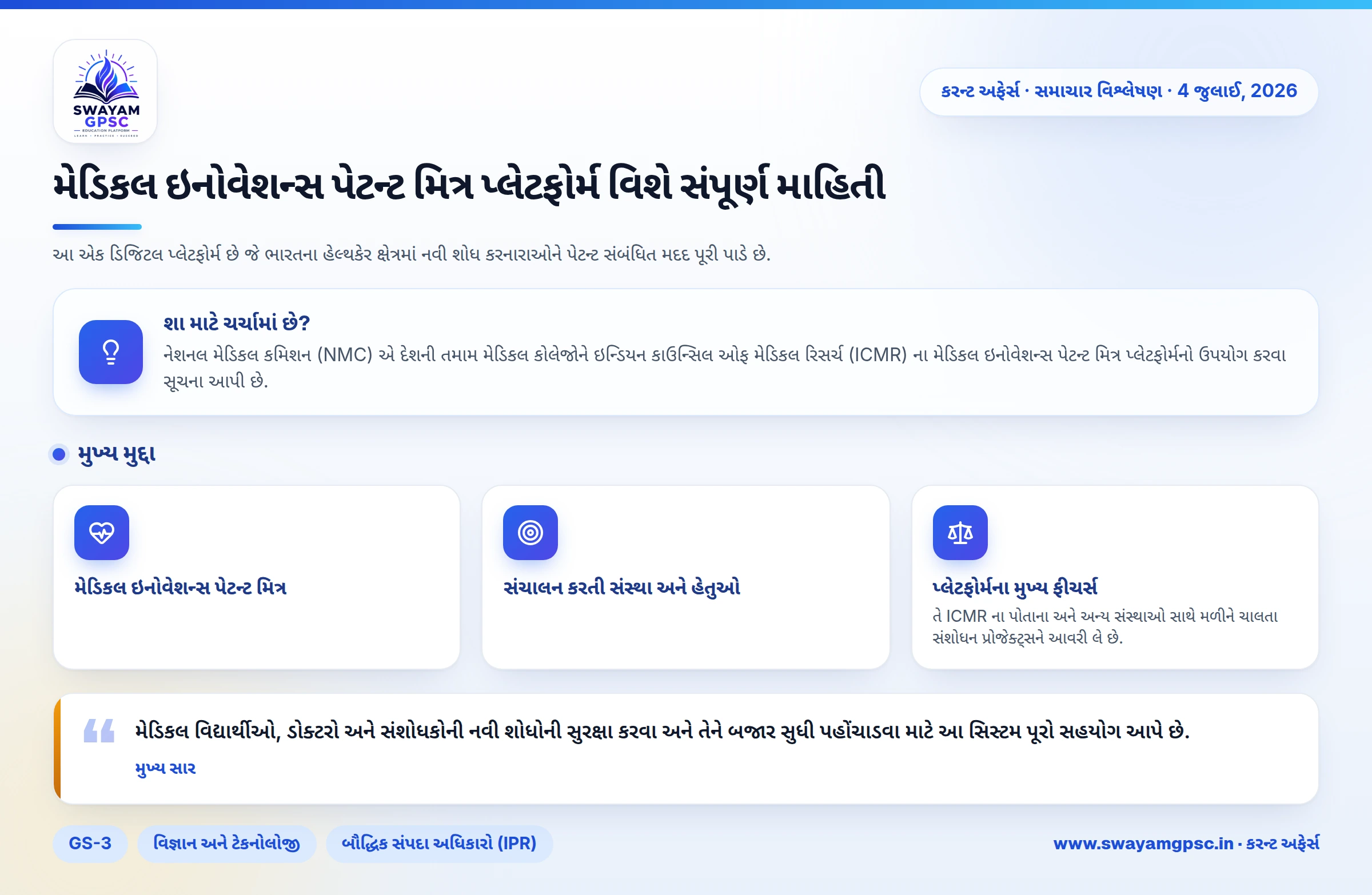મેડિકલ ઇનોવેશન્સ પેટન્ટ મિત્ર પ્લેટફોર્મ વિશે સંપૂર્ણ માહિતી