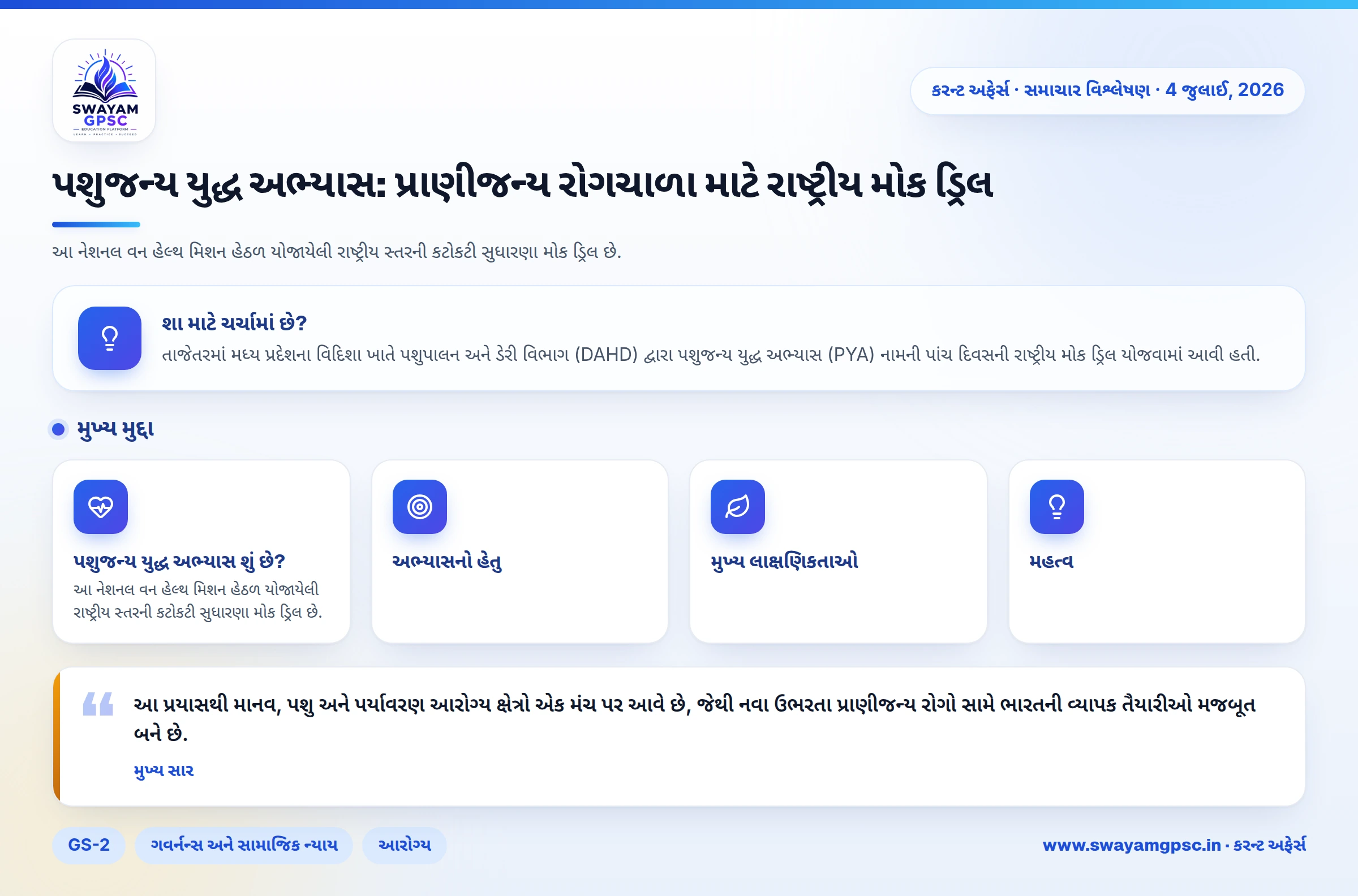 પશુજન્ય યુદ્ધ અભ્યાસ: પ્રાણીજન્ય રોગચાળા માટે રાષ્ટ્રીય મોક ડ્રિલ