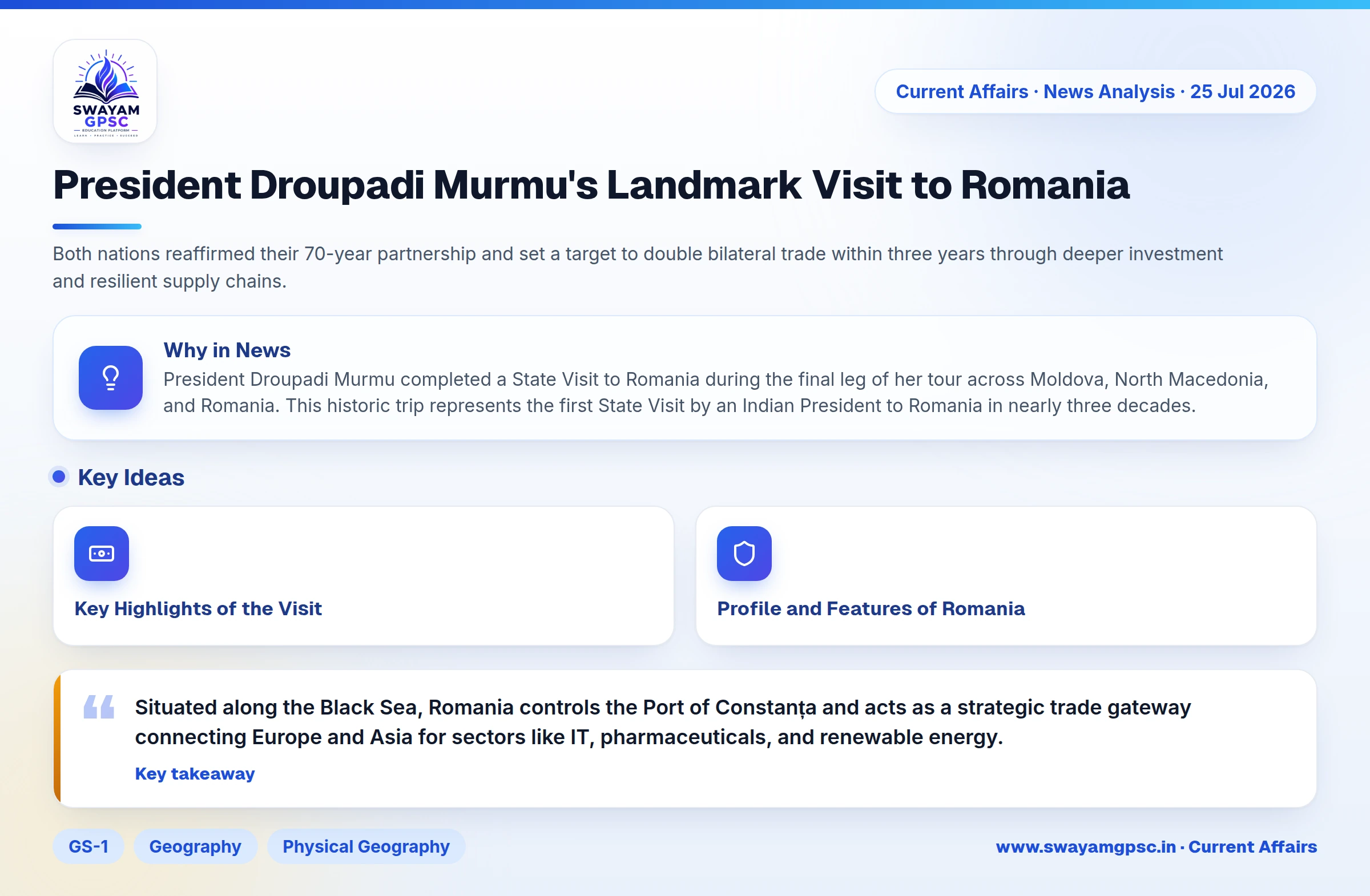 President Droupadi Murmu's Landmark Visit to Romania