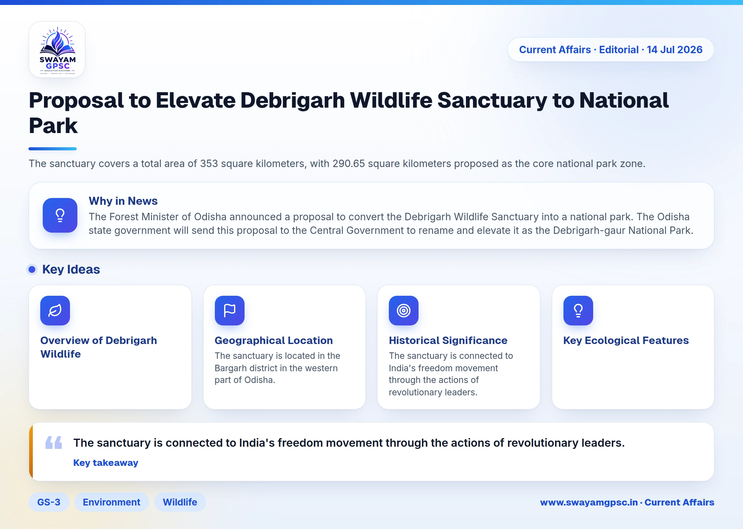 Proposal to Elevate Debrigarh Wildlife Sanctuary to National Park