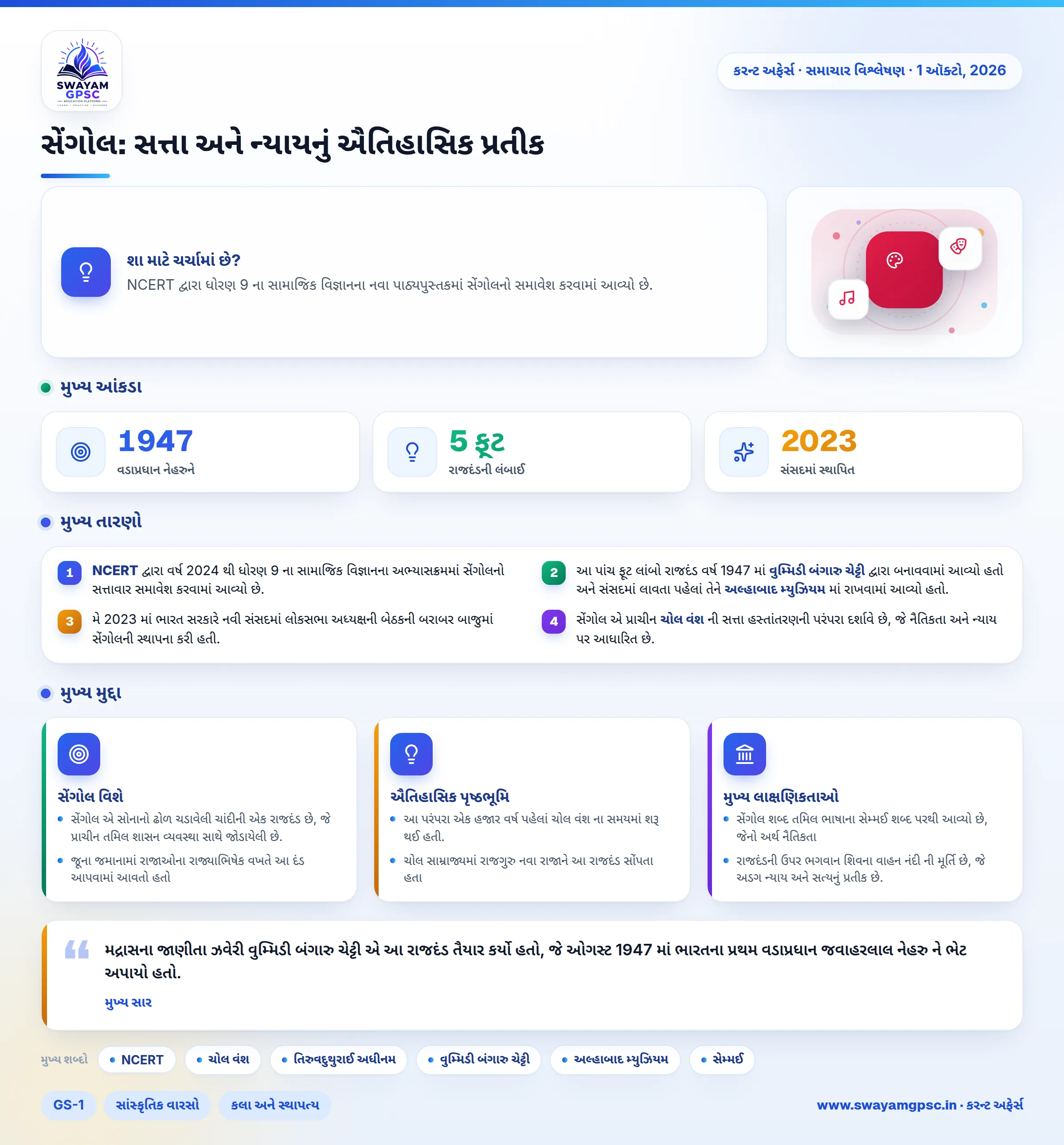 સેંગોલ: સત્તા અને ન્યાયનું ઐતિહાસિક પ્રતીક