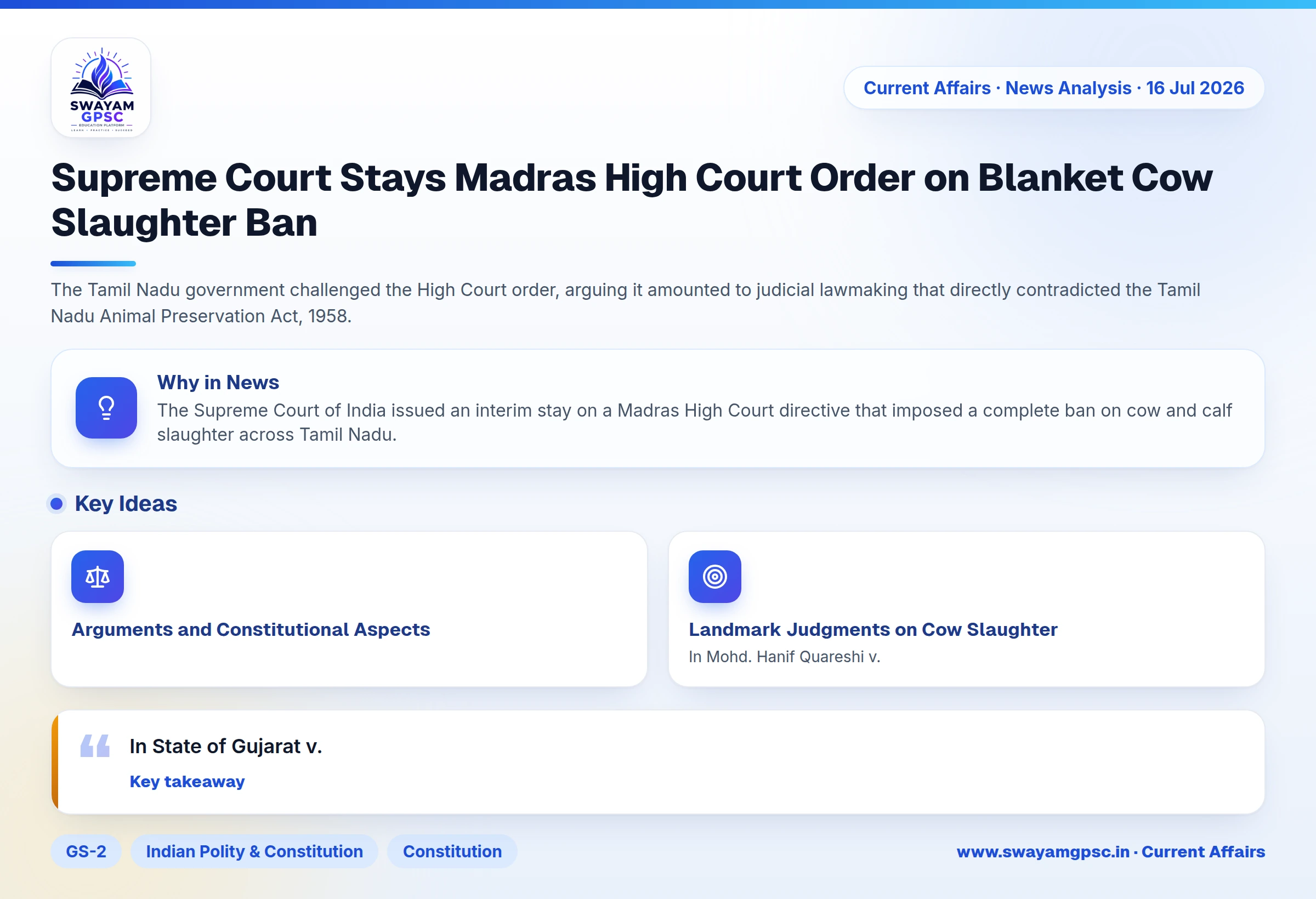Supreme Court Stays Madras High Court Order on Blanket Cow Slaughter Ban