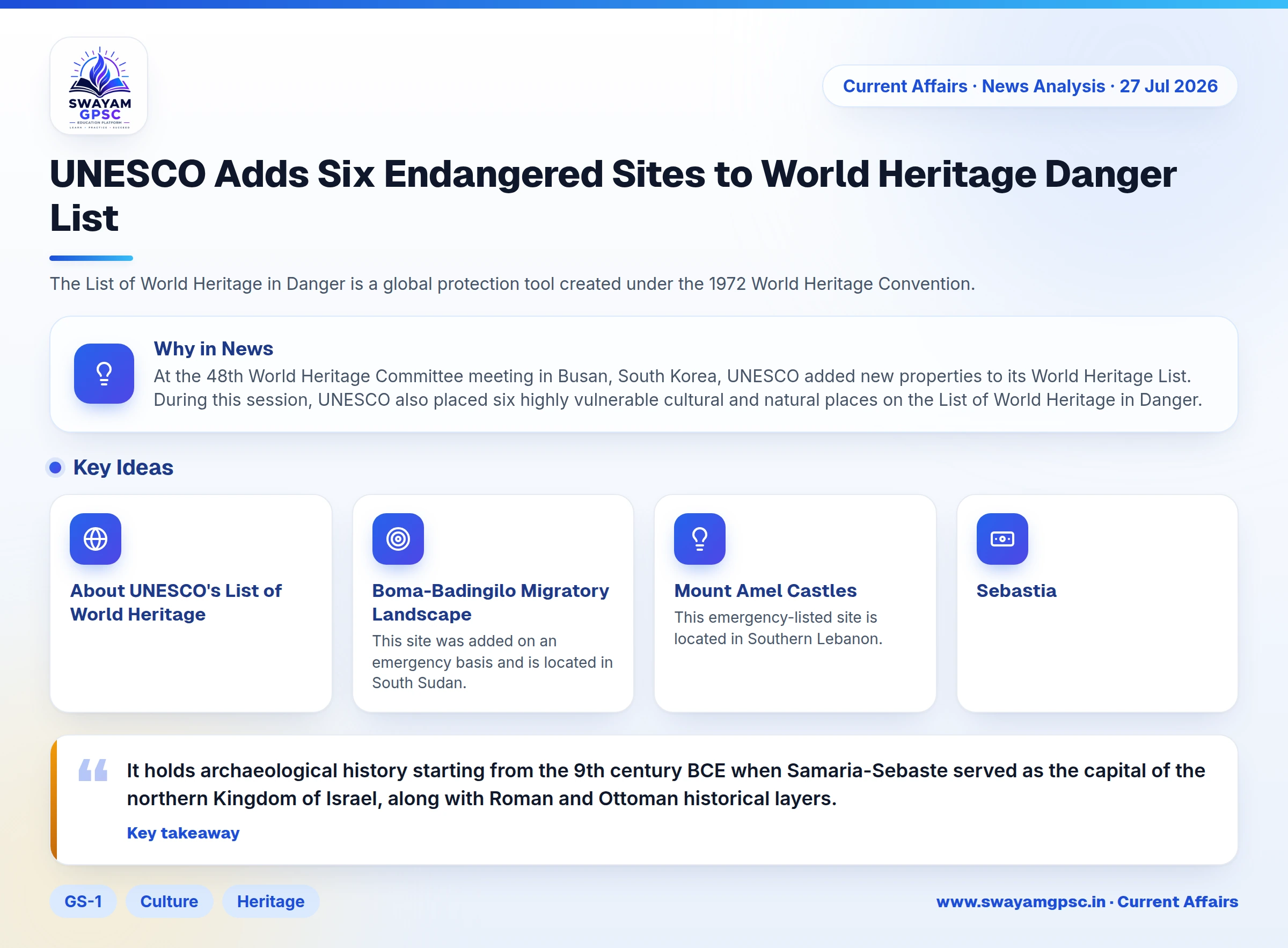 UNESCO Adds Six Endangered Sites to World Heritage Danger List