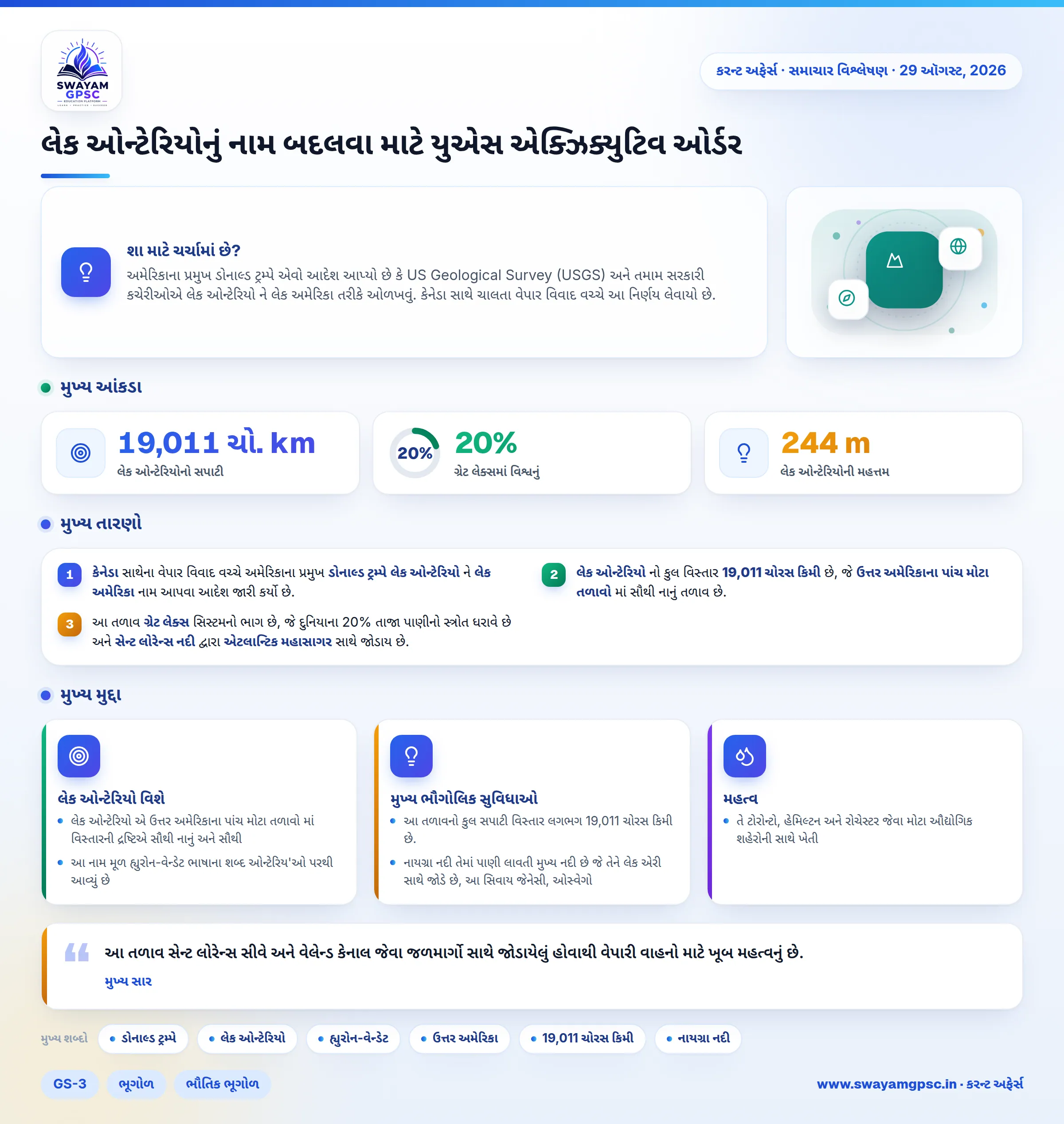 લેક ઓન્ટેરિયોનું નામ બદલવા માટે યુએસ એક્ઝિક્યુટિવ ઓર્ડર