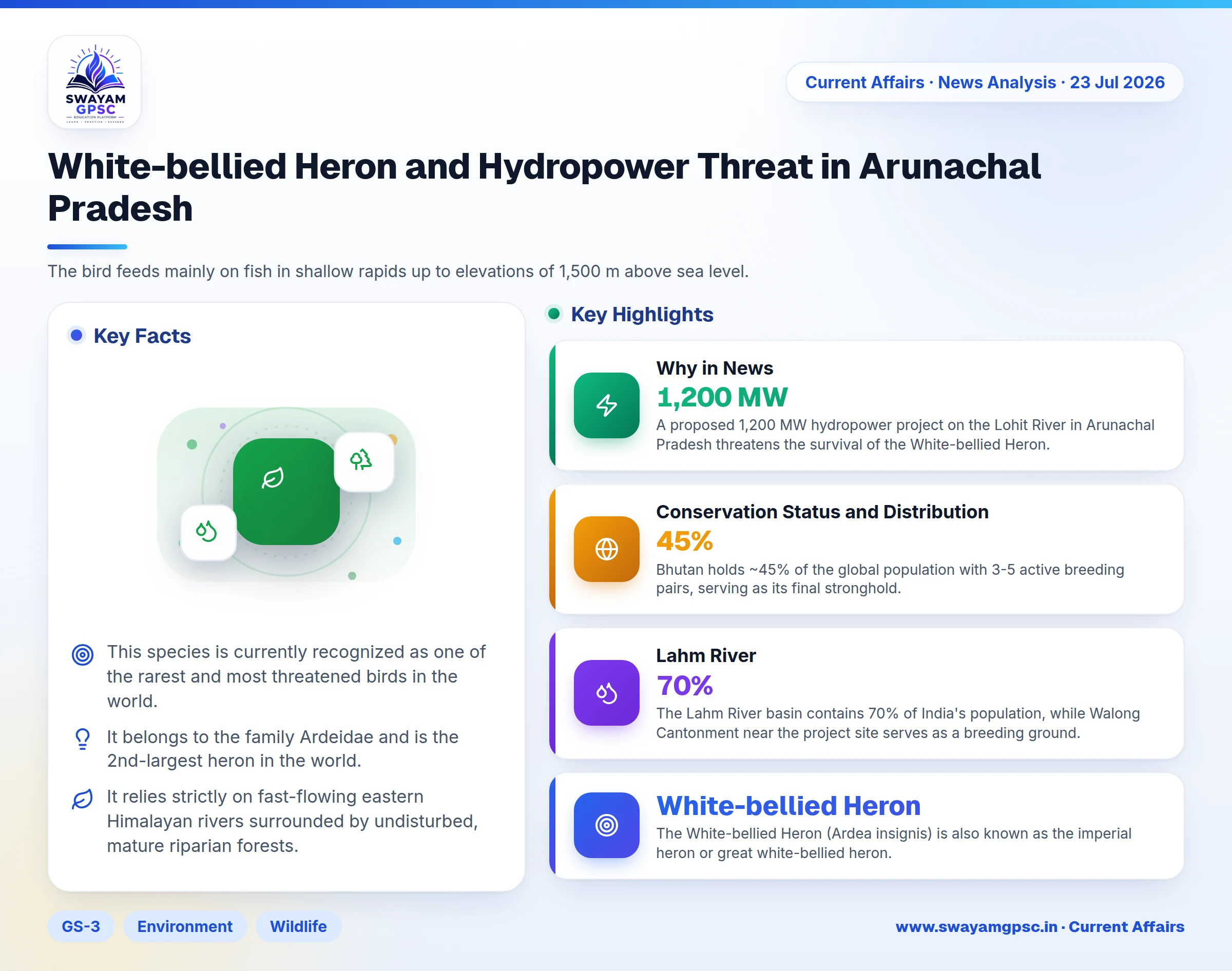White-bellied Heron and Hydropower Threat in Arunachal Pradesh
