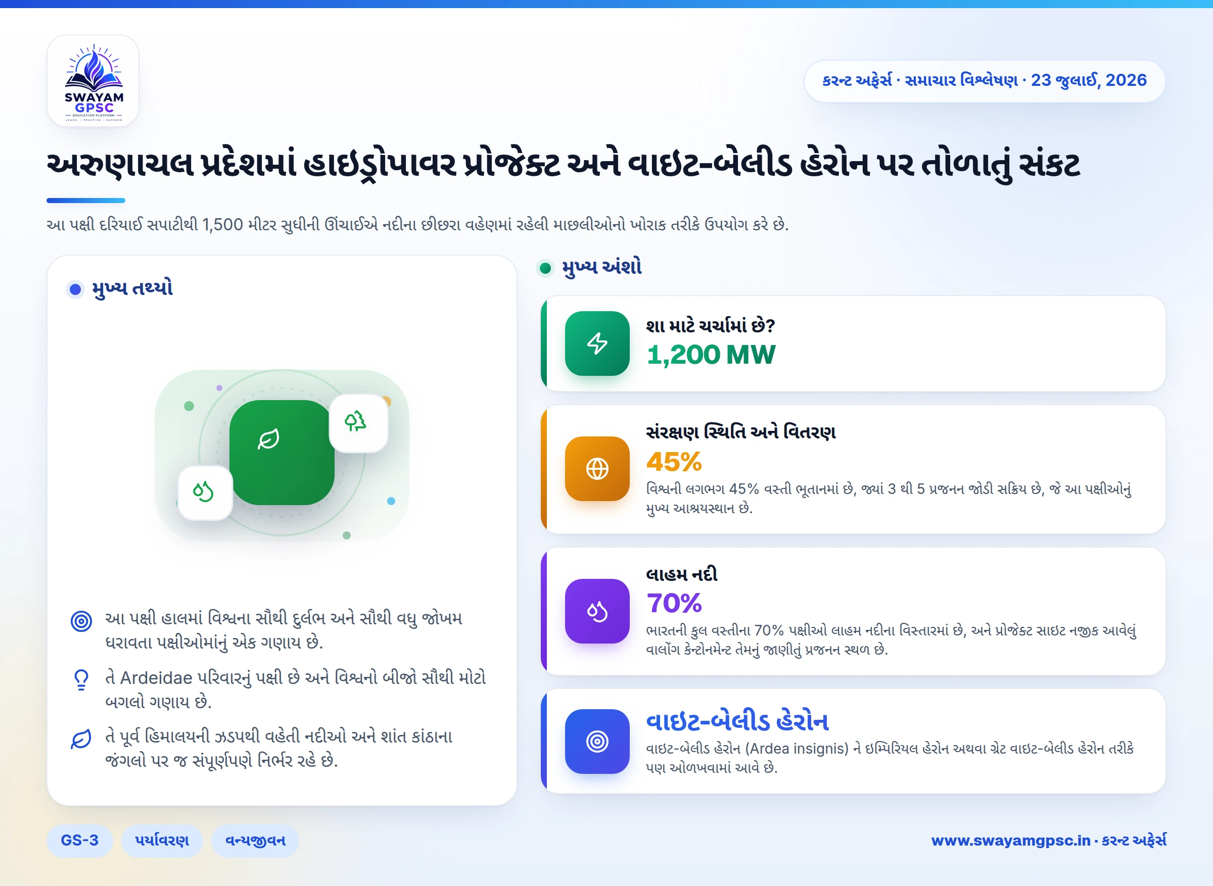 અરુણાચલ પ્રદેશમાં હાઇડ્રોપાવર પ્રોજેક્ટ અને વાઇટ-બેલીડ હેરોન પર તોળાતું સંકટ